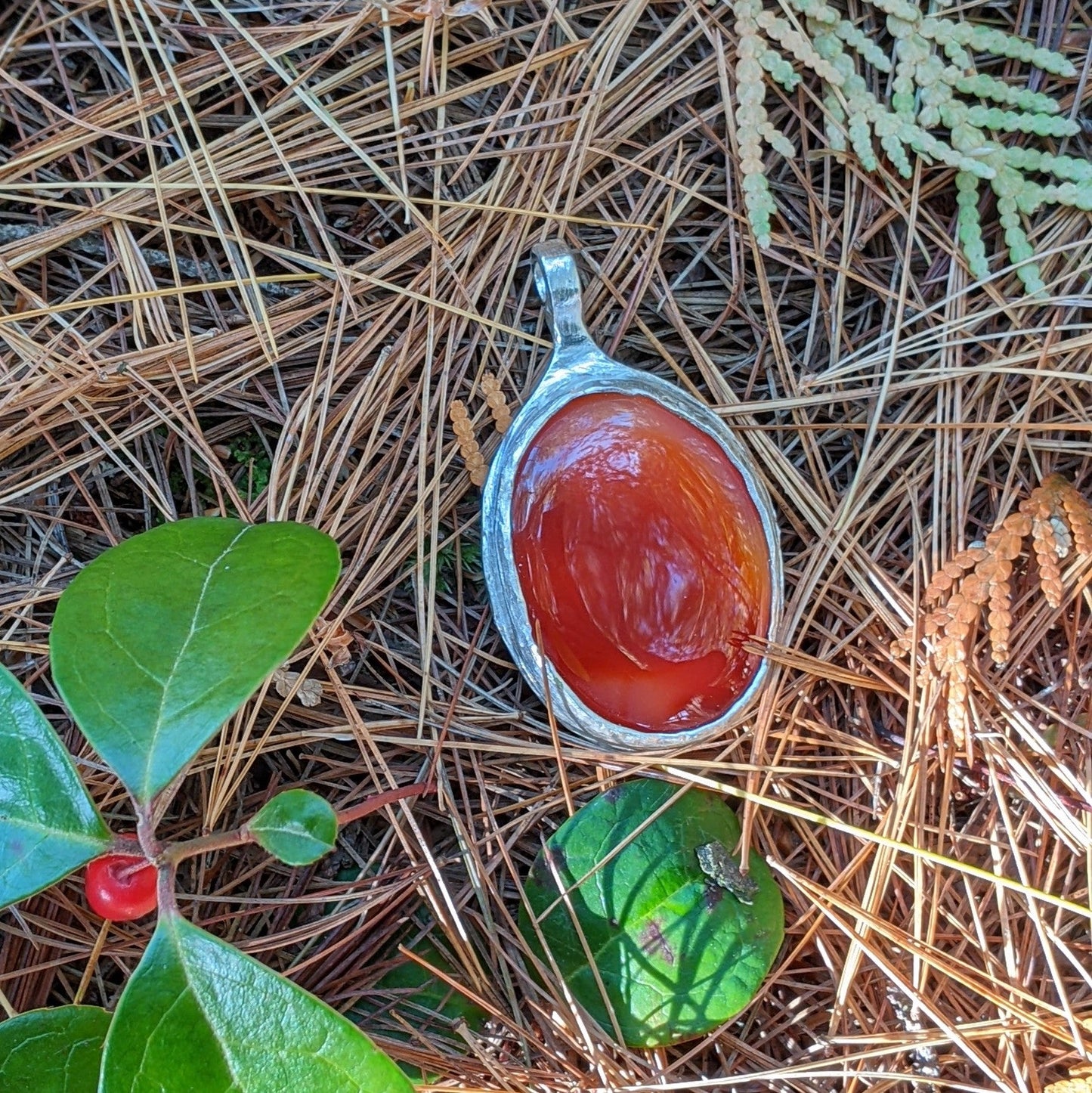 Carnelian Necklace in Sterling Silver | Large OOAK Statement Pendant | 16–18” Adjustable Chain | Echoes of the Lake Collection
