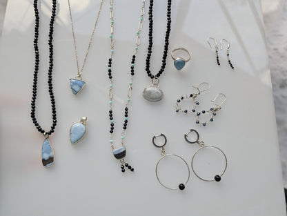 Blue Opal Triangle Necklace in Sterling Silver