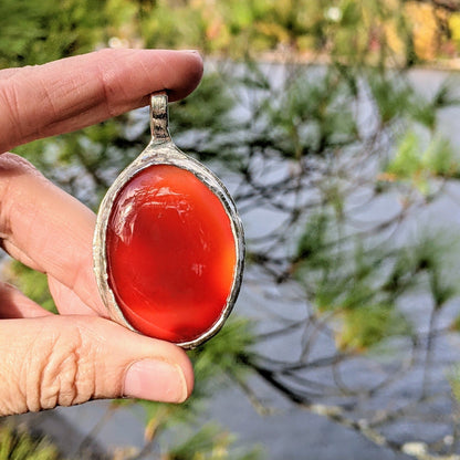 Carnelian Necklace in Sterling Silver | Large OOAK Statement Pendant | 16–18” Adjustable Chain | Echoes of the Lake Collection